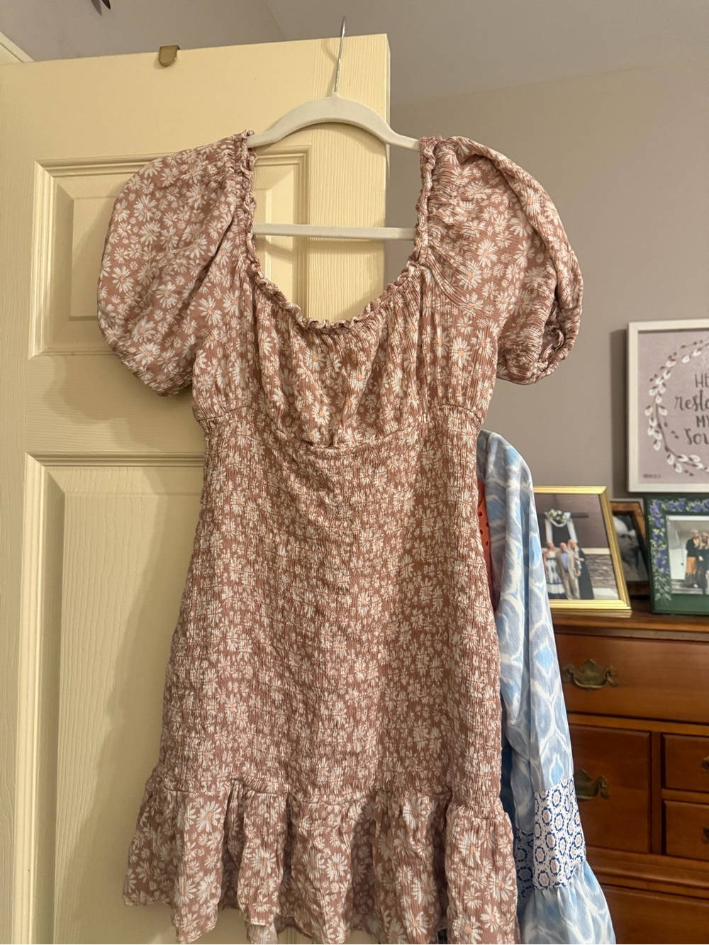 Floral Puff Sleeve Mini Dress in Dusty Rose